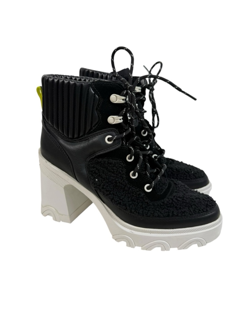Sorel Brex Heel Cozy Lace Up Lug Sole Black White Boots Sz 8.5